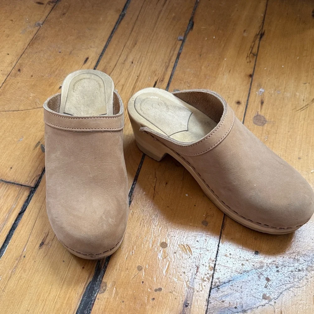 No. 6 Tan Suede Clogs - Picture 1 of 5